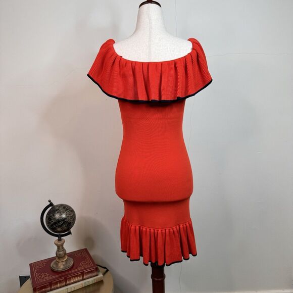 Rebecca Vallance Carpi Off Shoulder Ruffled Stretch Knit Mini Dress Size 0 Red - Picture 7 of 13